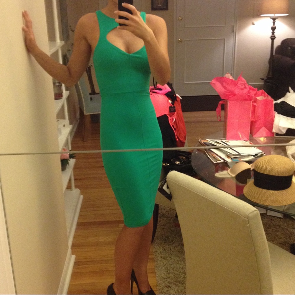 Light green Bebe stretch dress.